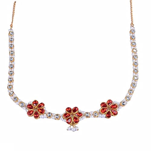 Red 3 Flower Kundan Gold Plated Kamarband/Bellychain/kamarpatta/ottiyanam/vaddanam/Waist Hip Belt