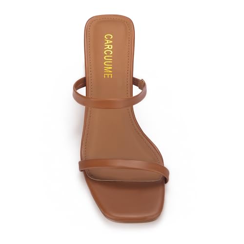 Image of Carcuume Women's Square Toe Two Strap Open Toe Block Heels Sandals Slip On Shoes