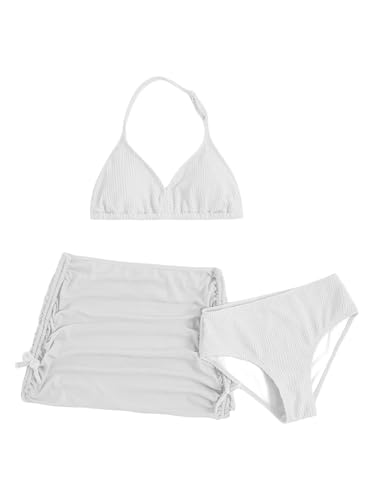 Image of SHENHE Girl's 3 Piece Swimsuits with Cover Up Skirt Halter Triangle Bathing Suits Bikini Set