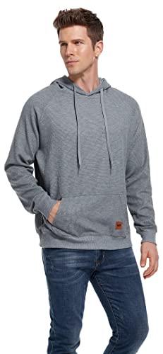 VICT POPU Hoodies For Men Pullover Long Sleeve hooded Plaid Jacquard With Big Pockets Solid Color Sweatshirt2