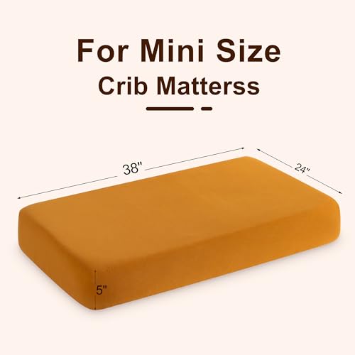 Image of NTBAY 2 Pack Muslin Cotton Mini Crib Sheets, Soft and Breathable Double Layer 24x38 Baby Crib Sheets for Mini Crib and Toddler Mattresses, Boys, Girls, Unisex, Golden Brown, 24x38 Inches