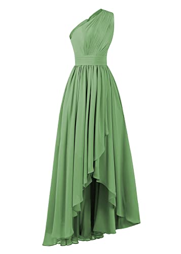 Miao Duo Women's One Shoulder Bridesmaid Dresses Plus Size Pleated Chiffon Evening Formal Gown with Pockets Dusty Sage 20W