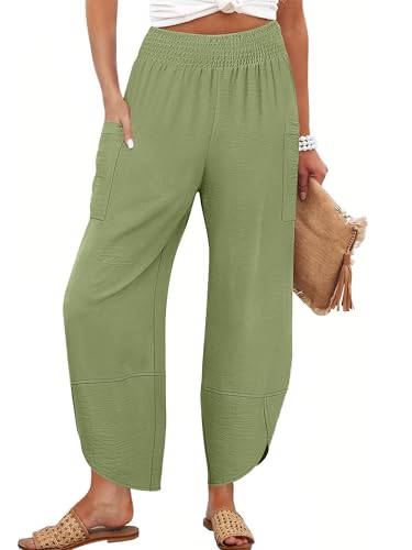 Image of ANRABESS Womens Wide Leg Palazzo Capri Pants 2026 Summer Casual High Waisted Barrel Lounge Flowy Cropped Beach Work Trousers