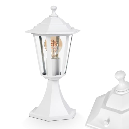 Außenwegeleuchte Loria, Sockelleuchte aus Metall/Glas in Weiß, Wegeleuchte in antikem Look, 37 cm, Gartenlampe, Gartenbeleuchtung IP44, 1 x E27, ohne Leuchtmittel