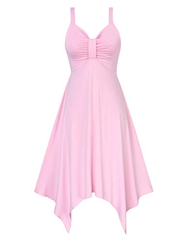 Leadingstar Women's V-Neck A-Line Casual Home Party Midi Dress (Light Pink, S)