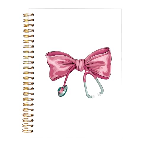 KAOWT Nursing Gifts Notebook Journal, Nurse Gifts Notebooks for Note Taking, Preppy Coquette Pink Bow Stethoscope Journal, Aesthetic Hardcover Spiral Notebook 5.5x8.3in