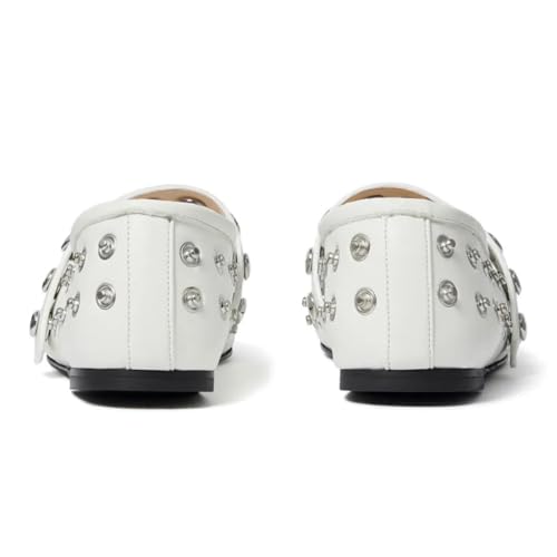 FOWT Women Fashion Round Toe Studded Ballet Flats Single Strap Comfortable Mary Jane Flats Ballroom Party Prom Dating Shoes Size 4-16 US3