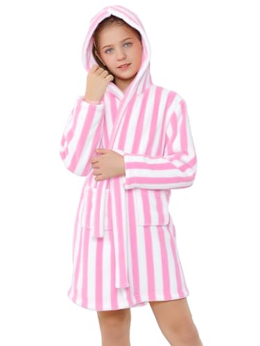 Image of Umeyda Girls & Women Fleece Hooded Robes, Soft Fuzzy Bathrobe Warm Plush Fluffy Bath Robe for Kids Womens