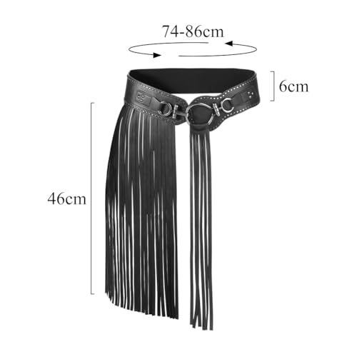 ITODA Women Punk Tassel Belt Fringe Wide Western Skirt Retro Viking Costume Waist Band2
