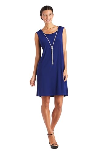 R&M Richards Women's Glitter Jacquard Jacket W/Sheer Insets & Knee-Length Shift Dress W/Necklace - Formal 2-Piece Ensemble3