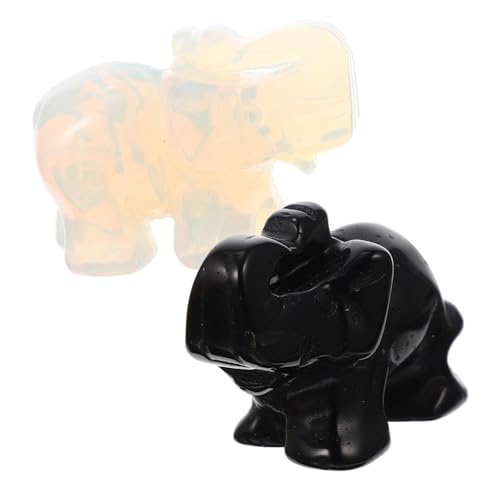 Cabilock Adorno Decorativo De Elefantes De Piedra Verde y Obsidiana 1,5 Pulgadas Piedra Natural Cristal para Decoración del Hogar y Escritorio, Conjunto De 2 Piezas