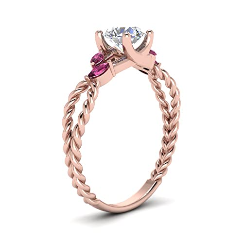 Image of Choose Your Gemstone Braided Diamond CZ Engagement Ring Rose Gold Plated Round Shape Split Shank Engagement Ring Matching Jewelry Wedding Jewelry Easy to Wear Gifts US Size 4 to 12