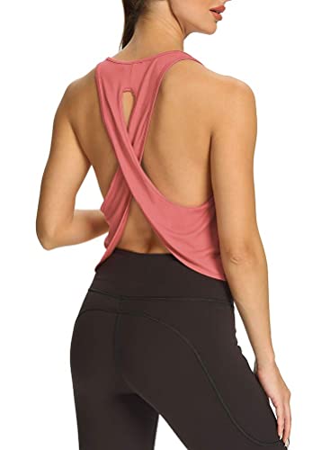 Mippo Cropped Tank Tops for Women Crop Top Workout Shirts Cute Backless Workout Top Crop Muscle Tank Athletic Gym Tank Top Hiking Clothes Rose M