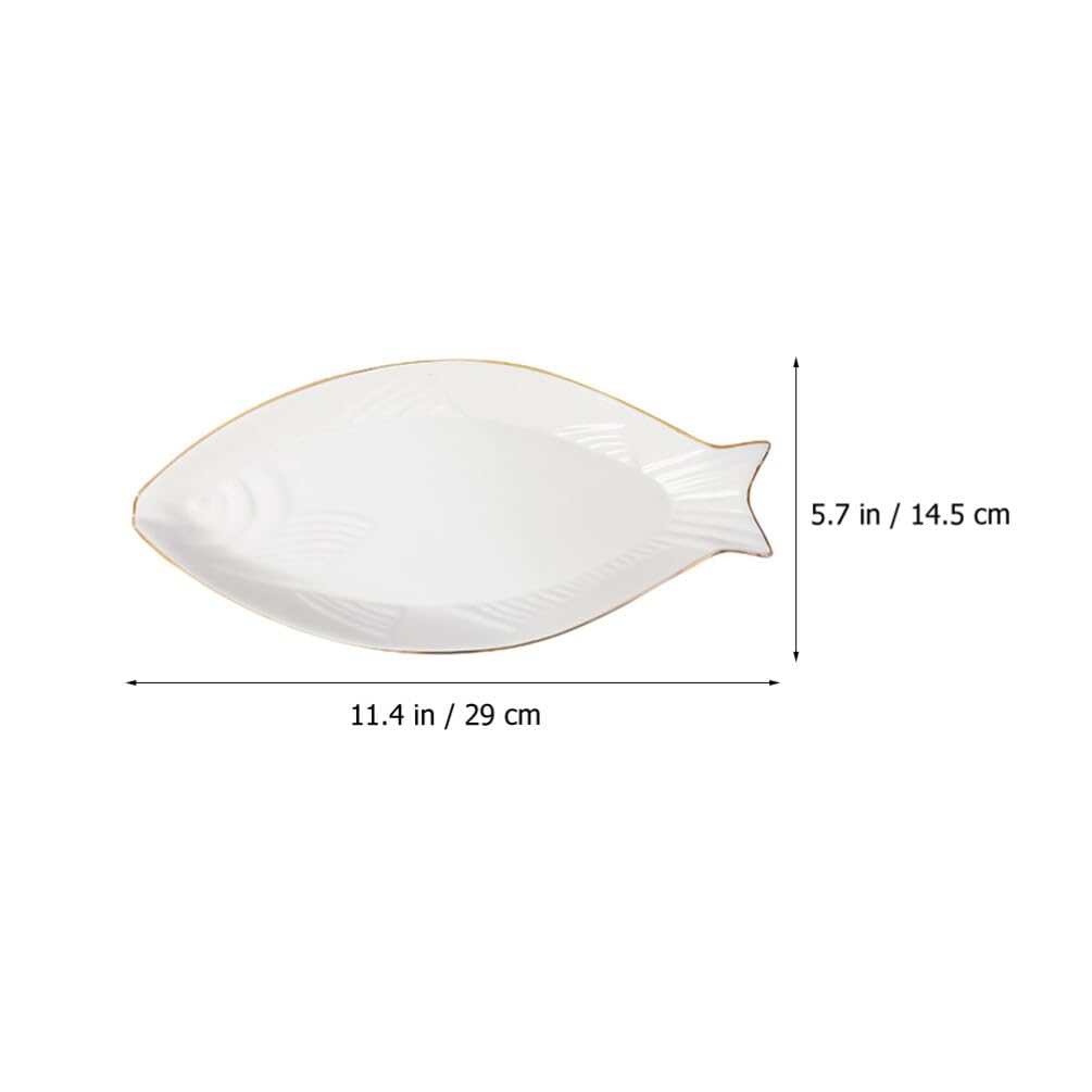 BESTonZON Piatto da Portata a Forma di Pesce in Ceramica Bianca