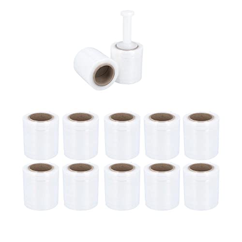 Shield Wrap Mini Banding Stretch Wrap, 12 Rolls, 4 Inch x 1000 Feet, 80 Gauge, Includes Handle, Clear Small Plastic Cling Film for Pallets Moving Storing