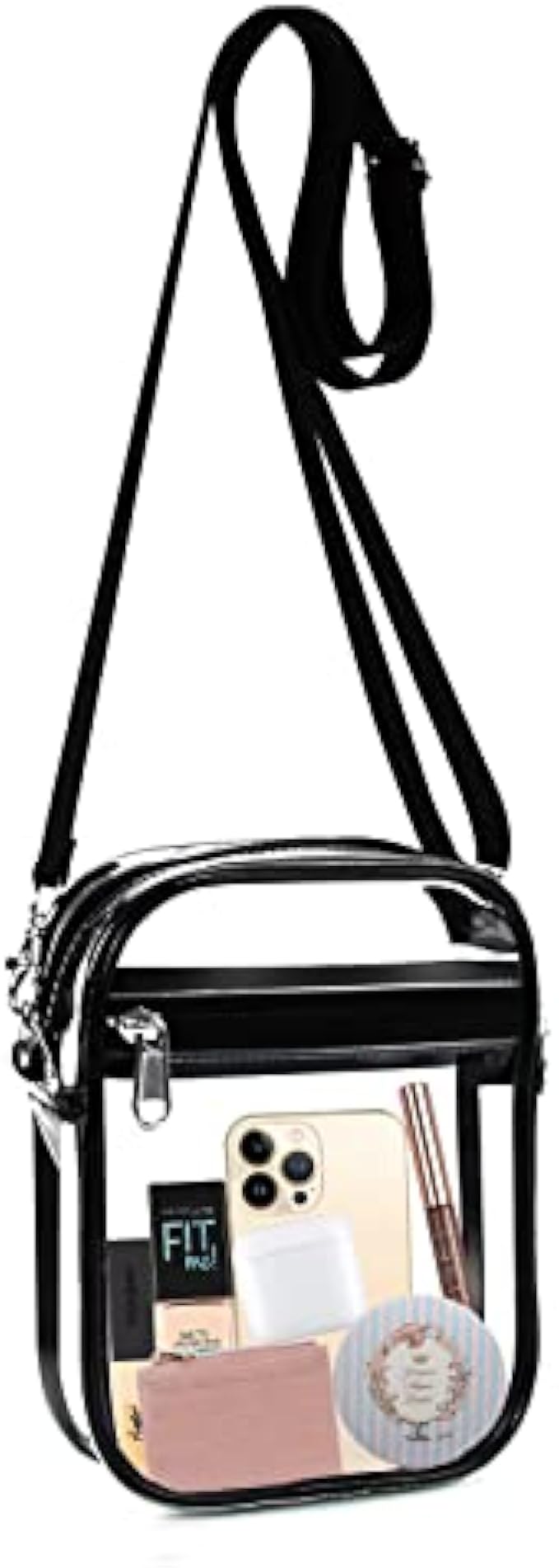 Fibrdoo Clear Crossbody Purse Bag, Clear Bag Stadium Approved with Front Pocket for Concerts Sports Festivals