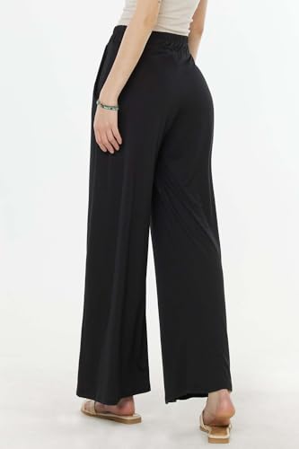 noflik Women's Comfy High Waisted Knit Wide Leg Yoga Pants Business Casual Elastic Waist Loose Trendy Trousers with Pockets3