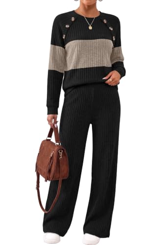WIHOLL Lounge Sets for Women 2 Piece Button Fall Outfits Airport Sweater