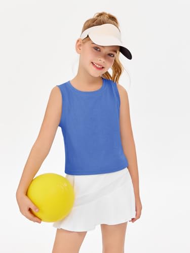 Image of Haloumoning Girls Athletic Tank Tops Kids Sleeveless Crop Tops Mesh Back Workout Cute Sports Shirts 5-14 Years