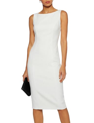 Belle Poque Womens Bodycon Dress Pencil Sheath Dresses Sleeveless Boat Neck Dress Work Dresses Business Casual (White M)