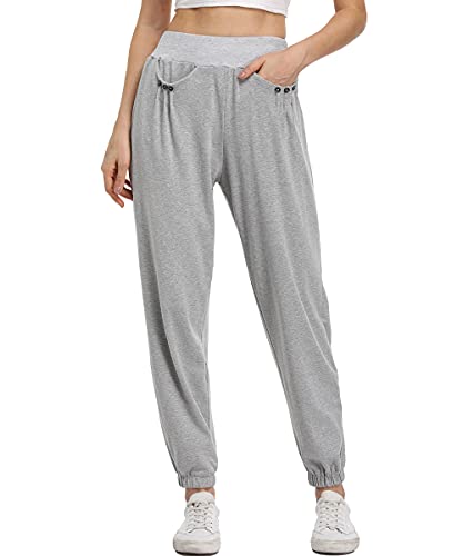 Dilgul Mujer Pantalones Casual Invierno Algodón Botones Deportes Pantalones con Bolsillos de Parche Gris Claro Small Cover