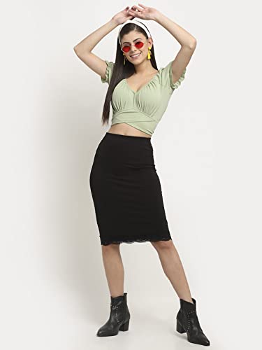 Image of ELEVANTO Women's Ruffle Stylish Short Sleeve Tie Up Back Crop Top Off Shoulder Bardot Blouse /Tops for Summer