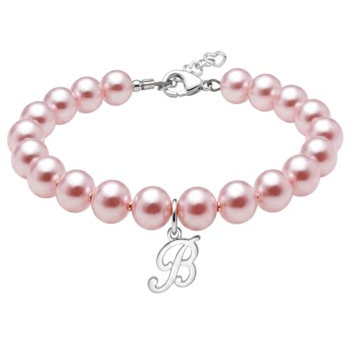 Image of Baby Crystals Sterling Silver Pink Pearl Bracelet for Baby Girls I Newborn, Infant Baby Girl Gifts, Toddler, Teen, Mommy I Birthday Gift I Children's Jewelry I Womens Bracelets for Girls