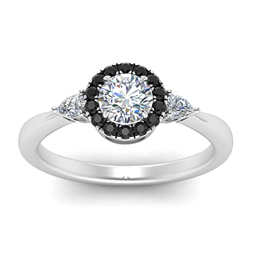 Image of Sterling Silver Sapphire & CZ Diamond Halo Engagement Ring with Pear Accent, Round Shape, Wedding & Everyday Jewelry for Women, US Sizes 4-12