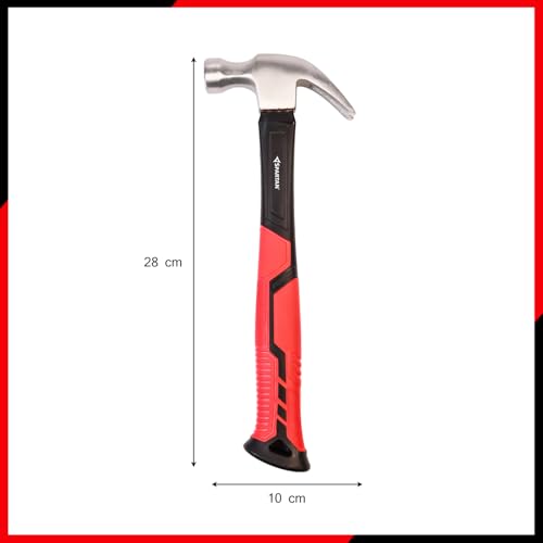 Image of Spartan 8 oz Hammer | 2 in 1 Flat Face & Nail Puller with Magnetic Nail Holder | Forged Steel Head for Strength & Durability | Fibreglass Anti-Slip Handle for Carpentry, Home & DIY Use