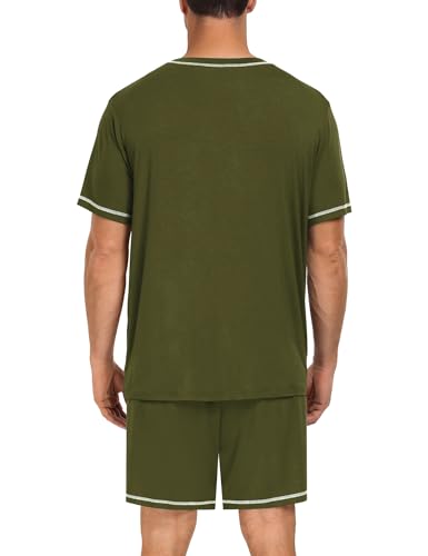 Image of SWOMOG Mens Pajamas Set Summer Sleepwear Short Sleeve Pjs Set Soft 2 Piece Lounge Set Comfy Loungewear with Pockets