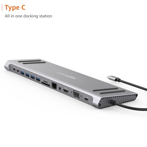Image of Amazon Basics 13-in-1 USB-C Hub Docking Station with HDMI, VGA, PD 3.0, 4 USB Ports, 2 USB-C Ports, 10 /100M Gigabit Ethernet, and Laptop Stand for MacBook, iPad, Surface Pro, and Windows Laptops