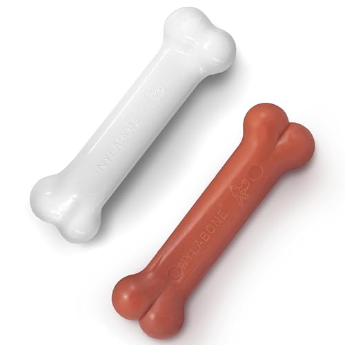 Nylabone Original Bone Power Chew Toy for Dogs, Durable Dog Toys for Aggressive Chewers, Basted Blast Bacon & Chicken Flavor, Medium - Up to 35 lbs, 2 Pack