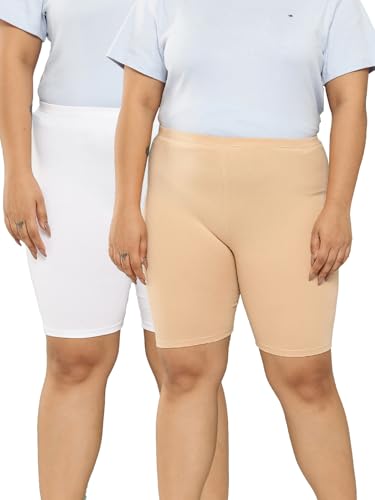 Image of LEADING LADY Women's Solid Cotton Mid Rise Shorts | Skinny fit Short for Workout, Yoga, Gym & Running Shorties (Pack of 3)