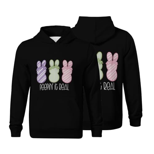 Kids Funny Cute Easter Bunny Happy Easter Peepin' It Real Boys Girls Lightweight Kangaroo Pocket Hoodies