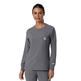Carhartt Force Cross-Flex Women's Crew Neck Long Sleeve Scrub Top, Pewter, XL