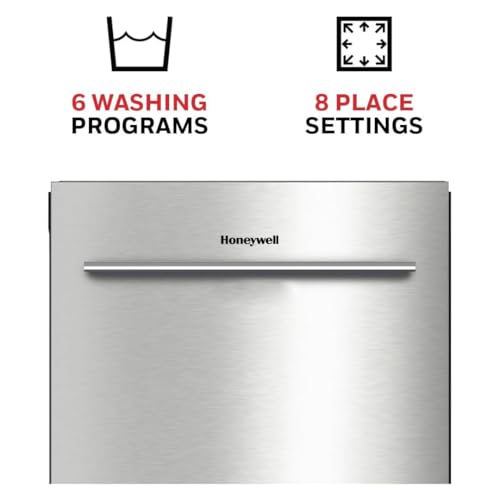 Image of Honeywell 18-Inch Dishwasher with 8 Place Settings, 6 Washing Programs, Stainless Steel Tub, UL & Energy Star Certified, Stainless Finish
