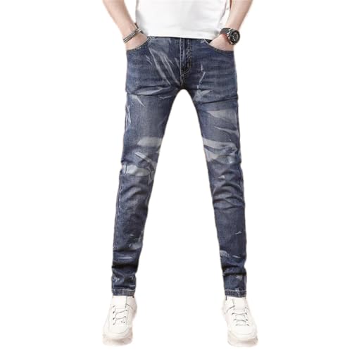 Men Summer Thin Printed Jeans Stretchy and Personalized Street Slim Fit Small Leg Pants
