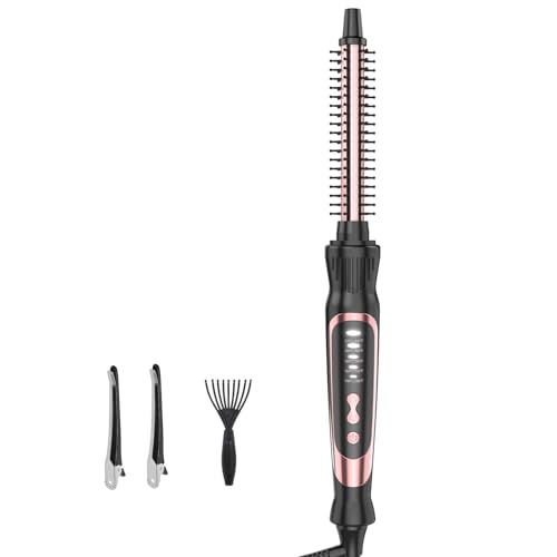 Thermal Brush Heated Round Brush & Small Curling Iron with Ceramic Ionic Technology 1/2 inch for Volumizing & Styling Travel-Friendly Hot Comb with Adjustable TemperatureRose Gold 0.5 inch