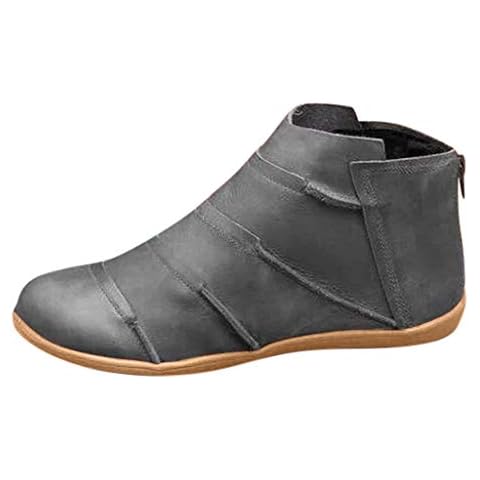 Wtouhe Women Ankle Boots 2020 Sale Ladies Waterproof Boots Casual Fashion Rome Vintage Style Solid Flat Shoes Short Outdoor Anti-Slip Shoes Walking Boots Comfy Booties Arch Support Boots Cover