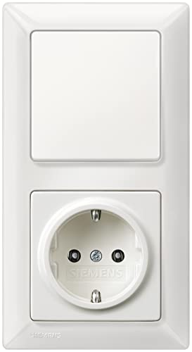 SIEMENS - Komplettset Lichtschalter-Steckdosen-Kombination - Lichtschaltereinsatz, Wippe, SCHUKO-Steckdoseneinsatz & 2-fach Rahmen in titanweiß, für Unterputz, 5TA2156, 5TG6201,5UB1511, 5TG2552-0