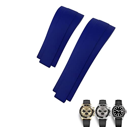 Bracelet caoutchouc FKM 20mm ultra souple bleu pour montres Rolex sport