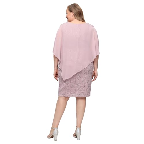 Image of S.L. Fashions Women's Short Sequin Lace Beaded Capelet Overlay Dress
