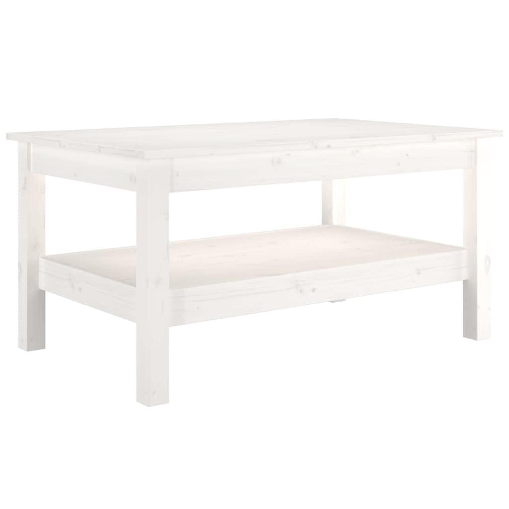 Stolik kawowy biały, 80 x 50 x 40 cm, lite drewno sosnowe, z półką, stabilny, idealny do salonu, mały stolik pomocniczy na przekąski i książki