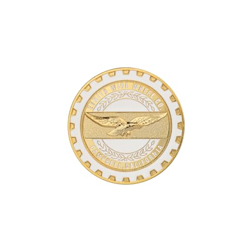 Image of Zenith Gold & White Metal Wheel Chip Emblem (Single) | 24K Triple Gold Plated Solid Metal Wheel Chip Emblem, 2.25 inch | for Lowriders with Cut or Recessed Knock Off Spinner Caps