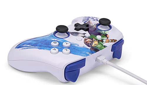 Image of PowerA Enhanced Wired Gaming Controller for Nintendo Switch or Nintendo Switch OLED, The Legend of Zelda, Master Sword Attack, White /Blue (Officially Licensed)