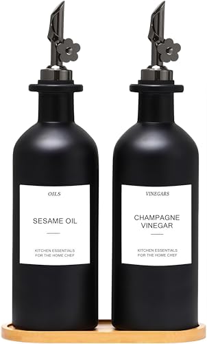 BIKALAN Olive Oil Dispenser Bottle for Kitchen, Coffee Syrup Dispenser, Glass Oil and Vinegar Dispenser Set, Glass Cooking Oil Dispenser, Container, Cruet with Pourer Spout (Black, 500 Millilitres)