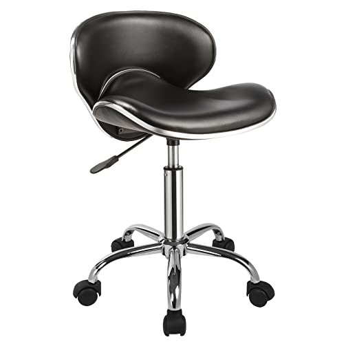 Duhome Elegant Lifestyle Rollhocker versch. Farben Drehhocker Drehstuhl Kunstleder Hocker mit Rollen höhenverstellbar mit Rückenlehne - TYP 413A, Farbe:Schwarz, Material:Kunstleder Cover