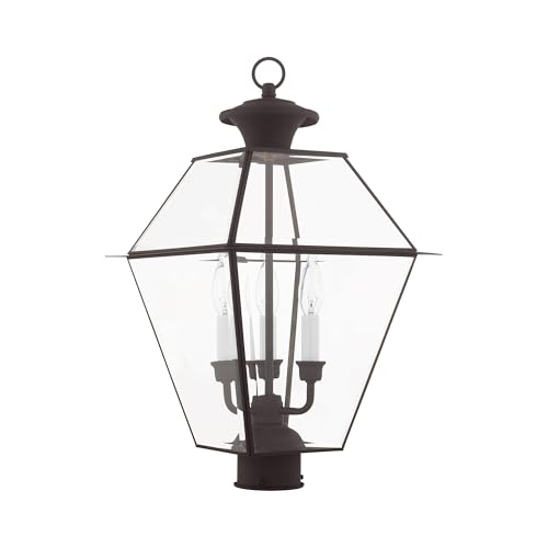 Image of Livex Lighting 2384-07 Westover 3-Light Outdoor Post Lantern, Bronze | Dimensions: 21.50x12.00x12.00