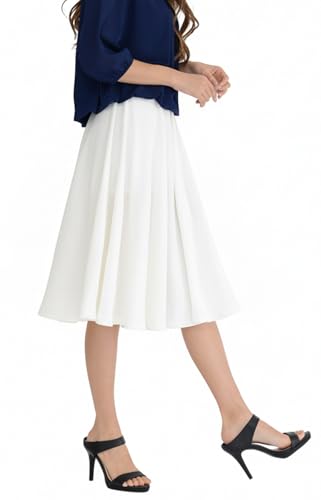 [コウエイストア] スカート ひざ丈 レディース 春 夏 秋 冬 ウエストゴム フレア 無地 シンプル きれいめ オフィス カジュアル ミモレ ホワイト Y7110-H-wh