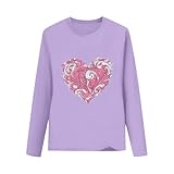 Kids Heart Print Long Sleeve T-Shirt Loose Crewneck Pullover Comfy Basic Casual Tee Tops for Girls Boys 2-14 Years